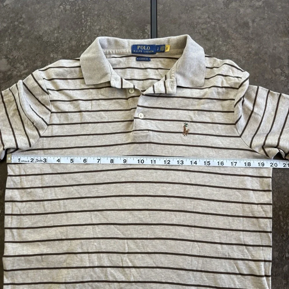Polo Ralph Lauren Men's Classic Fit Polo Shirt Small Beige/Brown Striped